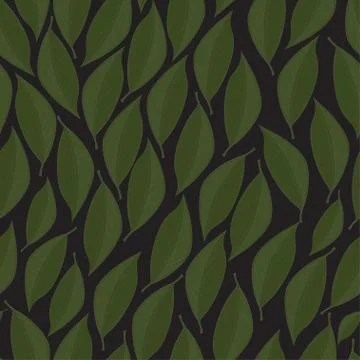 White vector seamless texture with green transparent leaves on black backgrou Illustrazione stock