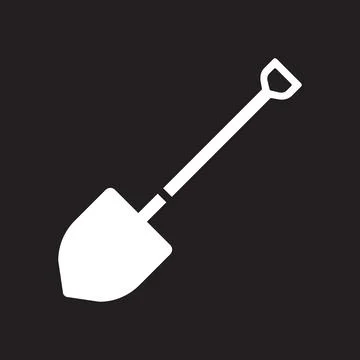 White vector shovel icon isolated on black background Stock Illustration