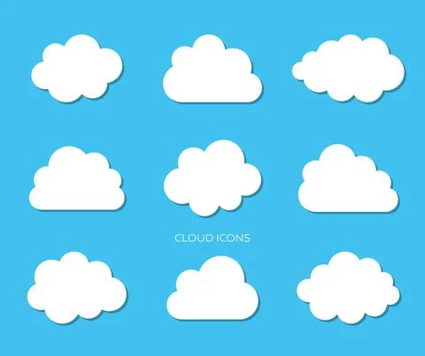 White vector simple clouds isolated on blue Illustration