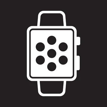 White vector smartwatch icon isolated on black background Stock Illustration