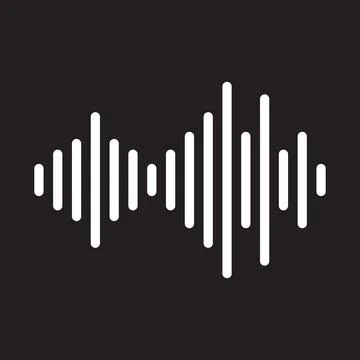 White vector sound wave icon isolated on black background Stock Illustration