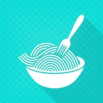 White-vector-spaghetti-flat-icon-turquoise-background Illustrazione stock