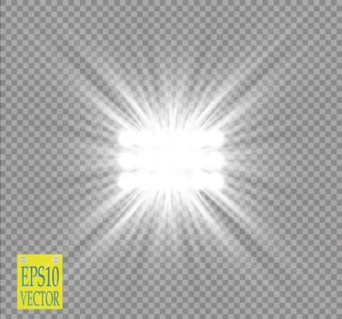 White vector spotlight light effect on transparent background. Concert scene Stock Illustration