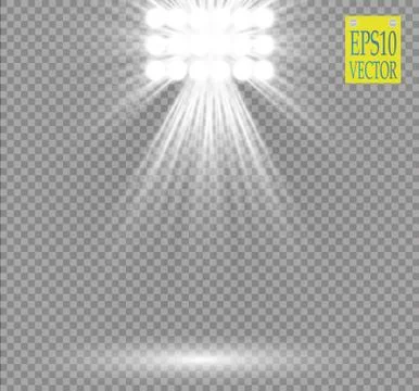 White vector spotlight light effect on transparent background. Concert scene Stock Illustration