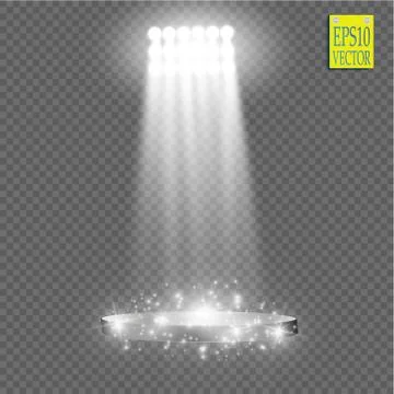 White vector spotlight light effect on transparent background. Concert scene Stock Illustration