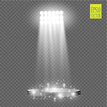 White vector spotlight light effect on transparent background. Concert scene Stock Illustration