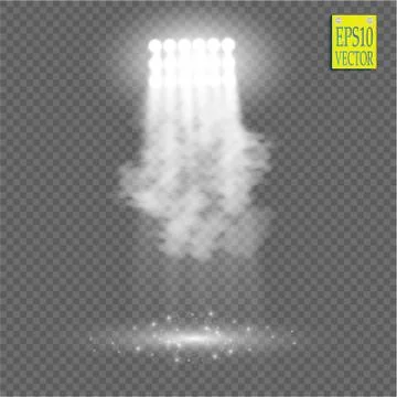 White vector spotlight light effect on transparent background. Concert scene Stock-Illustration