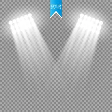 White vector spotlight light effect on transparent background. Concert scene Stock Illustration