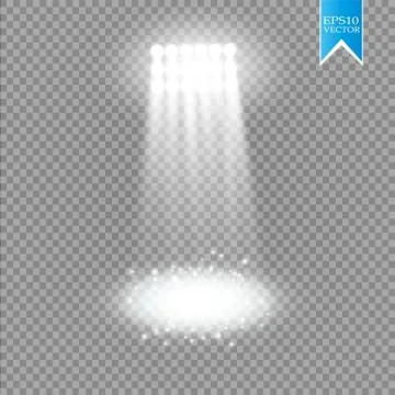 White vector spotlight light effect on transparent background. Concert scene Stock Illustration