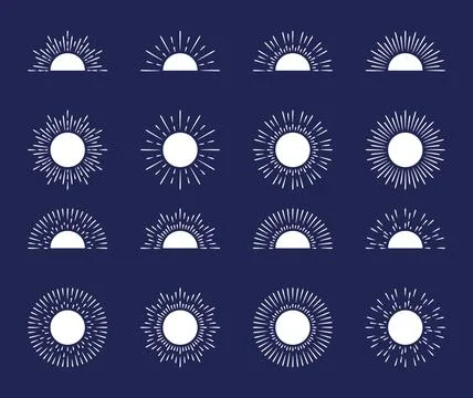 White vector sunburst simple design elements set Illustrazione stock