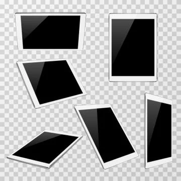 White vector tablet at different angles of view isolated on transparent plaid Stock Illustration