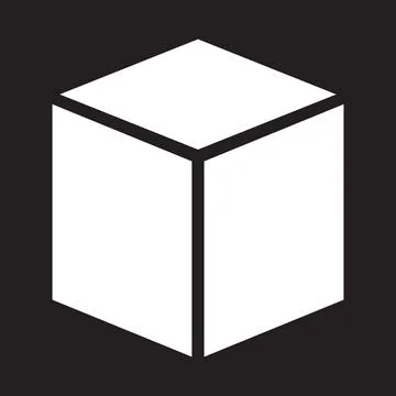 White vector three dimensional or 3d cube icon isolated on black background Stock Illustration