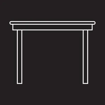 White vector wooden table line icon isolated on black background Stock Illustration