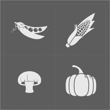 White Vegetable Icon Set on Grey Background Stock Illustration
