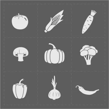 White Vegetable Icon Set on Grey Background Stock Illustration