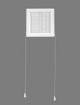 White ventilation grate on a gray background. Square shape, plastic material. Stock Photos