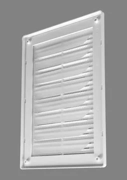 White ventilation grate on a gray background. Rectangular shape, plastic ma.. Stock Photos