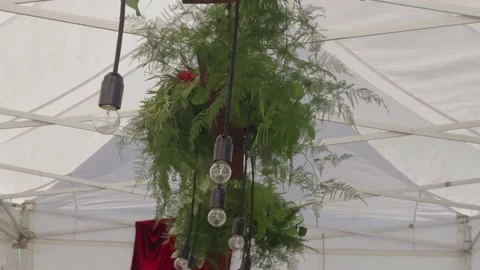 White veranda with light bulbs Stock Footage 159896695