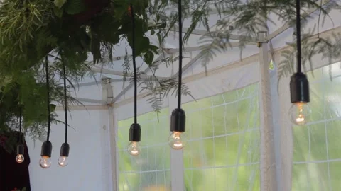 White veranda with light bulbs Stock Footage 159897417