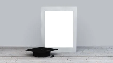 White vertical frame with graduation cap Stock Illustration