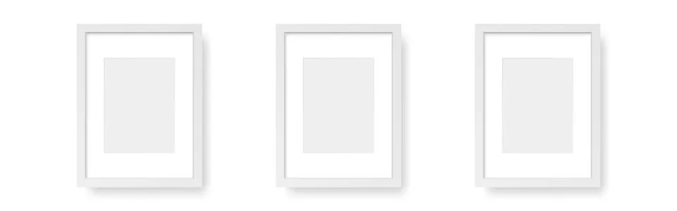 White vertical frames. Wall photos on white backdrop. Three empty mockups Stock Illustration