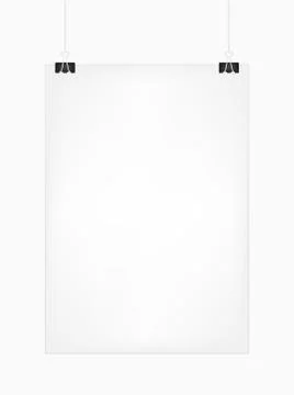White vertical poster template hanging on clips, isolated on a white background Stock Illustration
