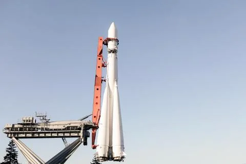 White vertical rocket ready for launch background Stock Photos