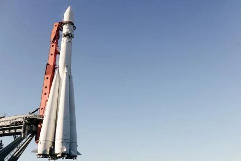 White vertical rocket ready for launch background Stock Photos