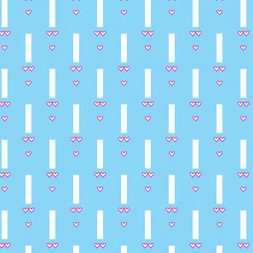 White vertical striped thick line with pink outlined heart pattern on light.. Stock Illustration