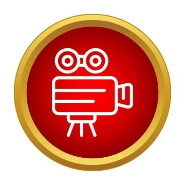 White video camera icon in red circle Stock Illustration