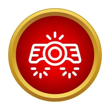 White video camera icon within red circle Stock Illustration