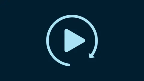 White Video play button like simple replay icon isolated on blue background. 4K Stock Footage 230009459