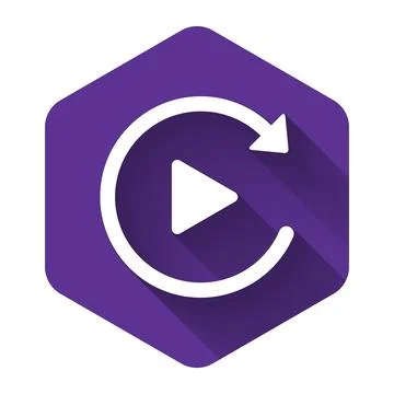 White Video play button like simple replay icon isolated with long shadow Stockillustratie