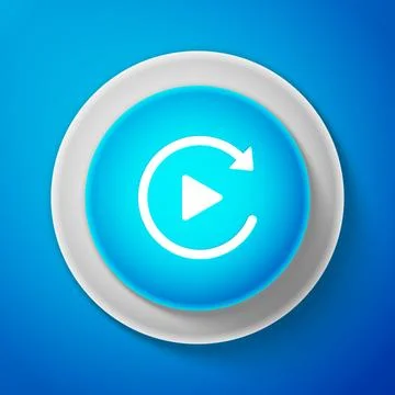 White Video play button like simple replay icon isolated on blue background Stock Illustration
