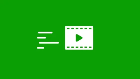 White video player icon with motion speed lines on green screen chroma key .. 스톡 동영상 347377666