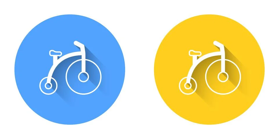 White Vintage bicycle with one big wheel and one small icon isolated with l.. Stock Illustration