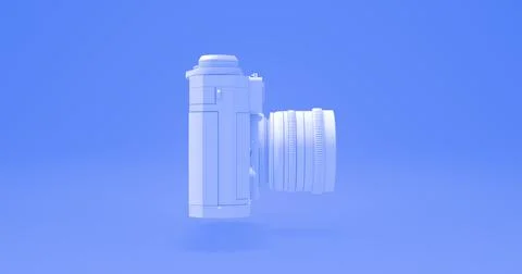 White Vintage Camera with Adjustable Lens. 3D render. Stock Illustration
