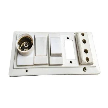 White Vintage Electrical Switchboard with Socket and Bulb Holder 스톡 사진