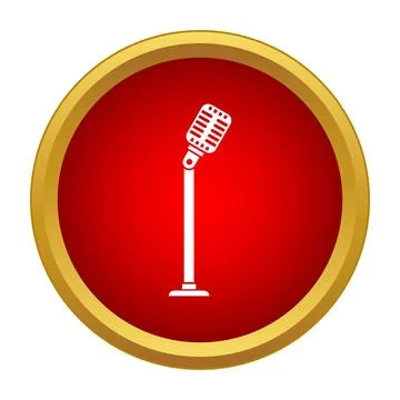 White vintage microphone on a stand in a red circular frame Stock Illustration