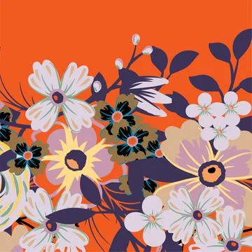White Violet Flower Pattern On Orange Background Stock-Illustration