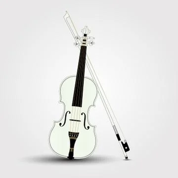 White violin and bow with shadow Stock Illustration