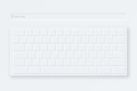 White virtual keyboard. Mockup light keyboard in neumorphic style. Compact .. Stock Illustration
