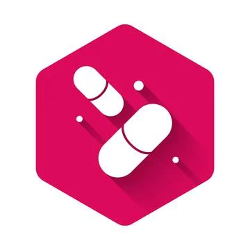 White Vitamin complex of pill capsule icon isolated with long shadow background Stock Illustration