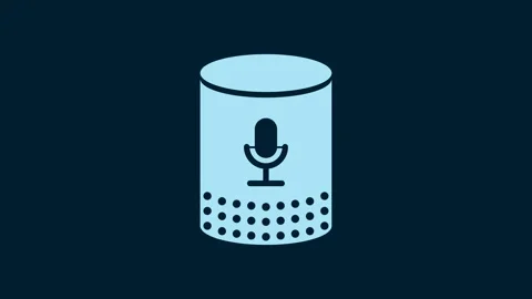 White Voice assistant icon isolated on blue background. Voice control user Stock Footage 230008032