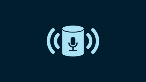 White Voice assistant icon isolated on blue background. Voice control user Stock Footage 230008047