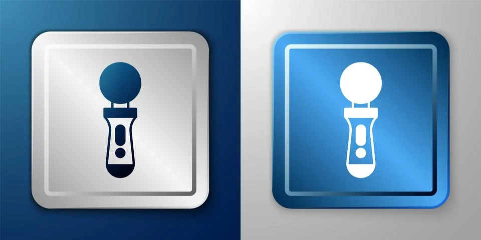 White VR controller game icon isolated on blue and grey background. Virtual 스톡 일러스트