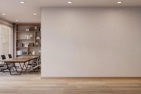 White wall and corridor or hallway aside meeting room with table and chairs.. イラスト素材