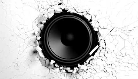 White wall breaks from sound with loudspeaker illustration Stock Illustration