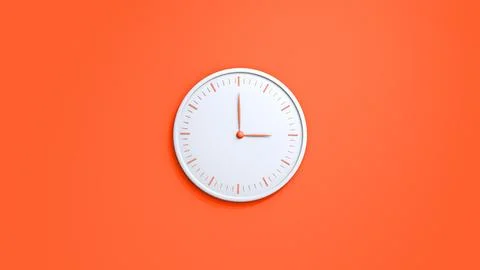 White wall clock isolated on orange pastel background 3 o clock A Illustrazione stock