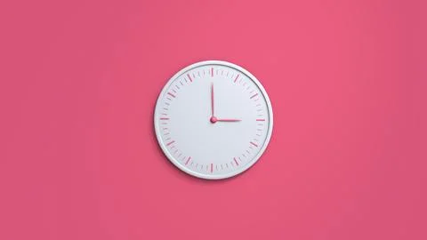 White wall clock isolated on pink background 3 o clock B Foto stock